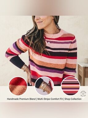 A New Day Multi Colored Pink Striped Knit Sweater 70’s Style Size Medium $36MSRP